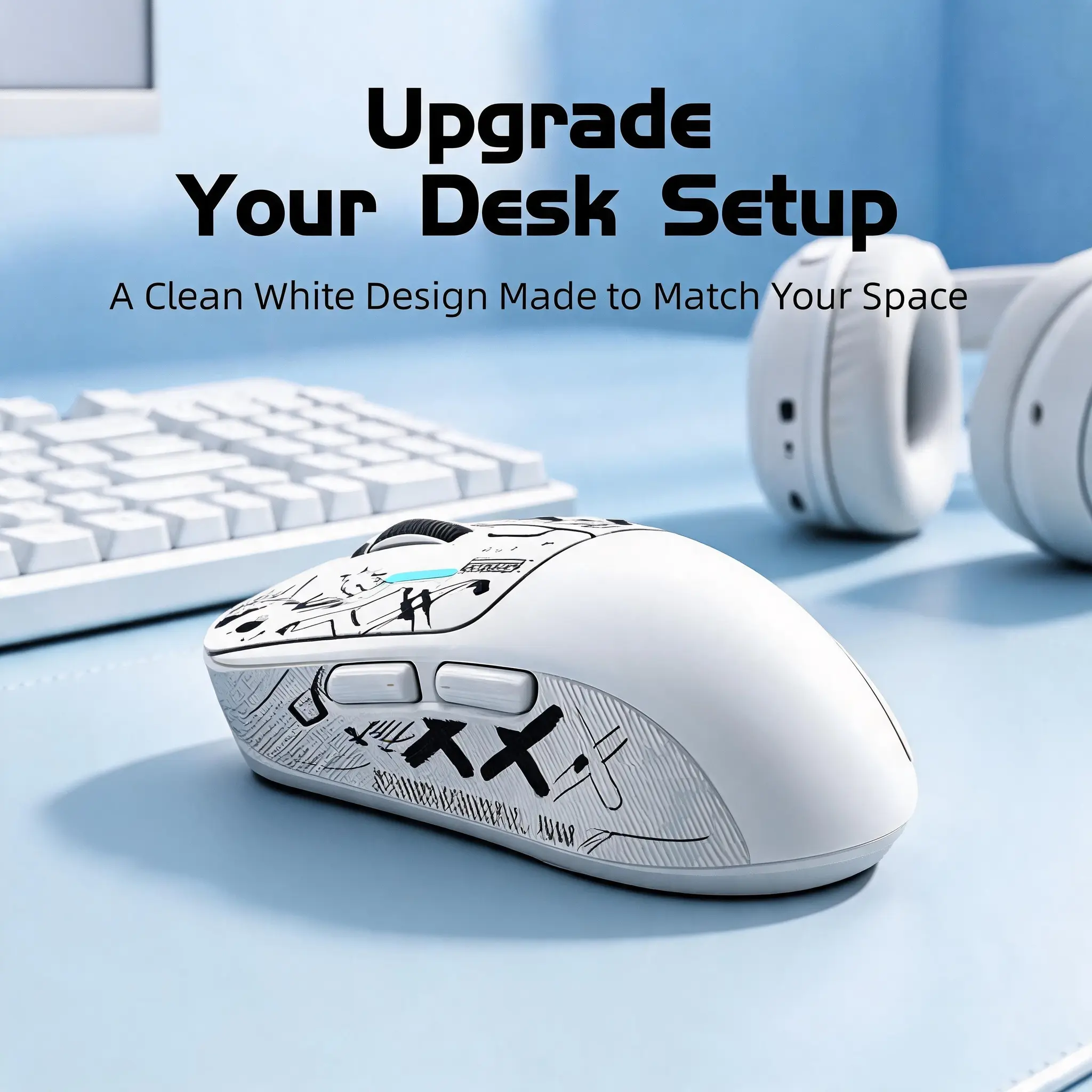 T-WOLF X4 Ultra-Light Wireless Gaming Mouse, 57g White Tri-Mode Bluetooth-2.4G USB-C Rechargeable FPS Mouse with Free Custom Stickers for PC Gaming Setup