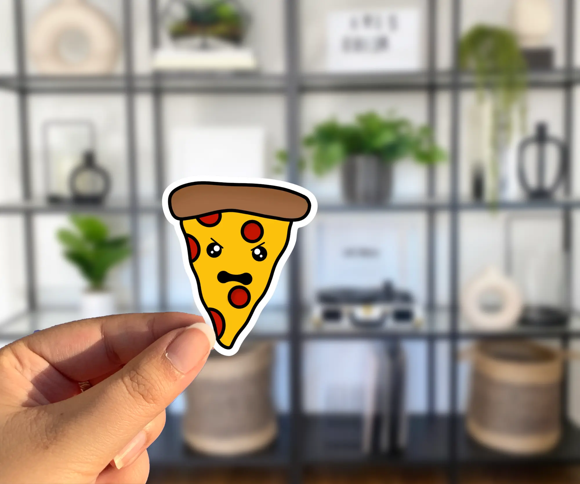 Angry Pizza Kawaii Sticker, Pizza, Sticker, Funny, Food Sticker