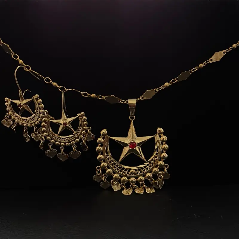 Long necklace with earrings vintage jewelry  24k gold plated daily wear