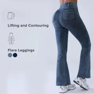 High Waisted Bootcut Flare Denim Jeans for Women - Crossover Waist & Illusion Pocket Design with Functional Back Pockets & Comfort Stretch Fabric#TikTokMadeMeBuyIt#Streetwear #outdoorfun-1