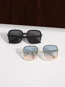 Women's Square Frame Sunglasses, Lightweight Multi-Color Lenses, Casual Style for Daily Outdoors, Commuting, 2 Pairs