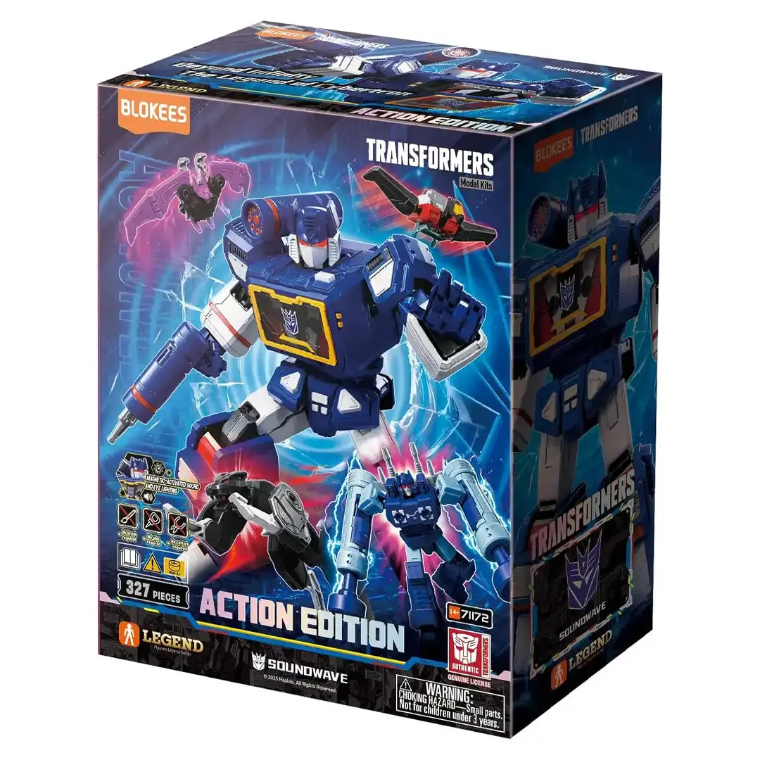 Blokees Transformers Action Edition 03 Soundwave DIY Buildable Blocks Figure Kit, 327 Pieces, with Articulated Fingers, Cassette Squad, Magnetic Light & Sound Activation, Display-Friendly Collectible Building Toy