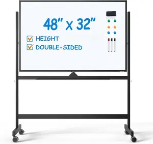 Large Rolling Whiteboard - Dry Erase Magnetic 48 x 32 Inches White Board Height Adjust Double Sides Mobile Portable Easel on Wheels, Dry Erase Board with Stand for Office, Home & Classroom