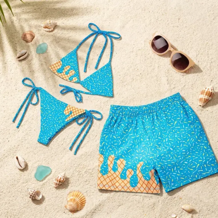 [Hot Summer 2026 Matching Set] Blue Starfish Matching Couple Swimwear Set, Cute Bikini and Men’s Swim Trunks, Summer Beach Vacation Outfit Gift for Couples