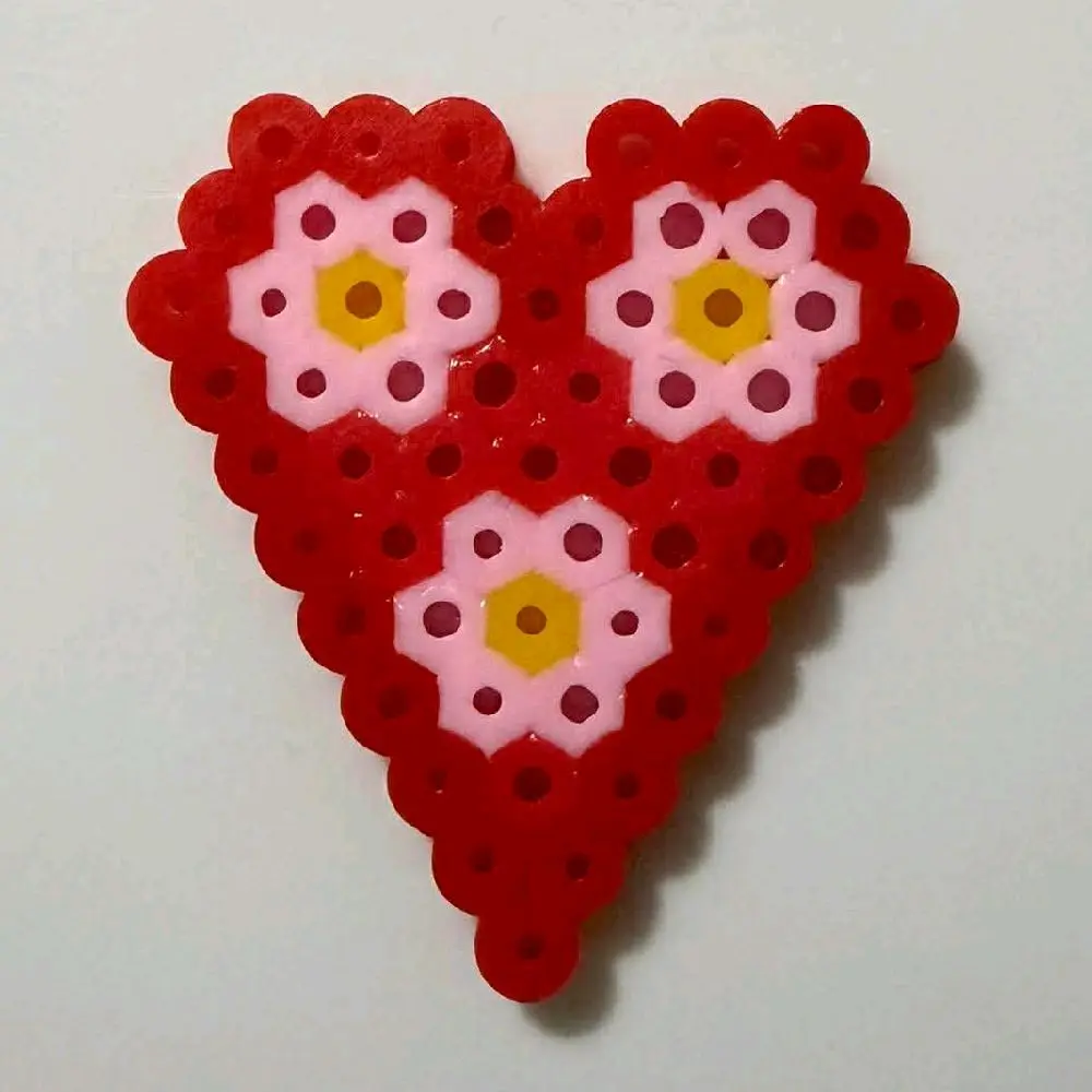 KraftedbyKailee Flower Heart Magnet/Keychain - Red Heart with Pink Flowers and Yellow Centers