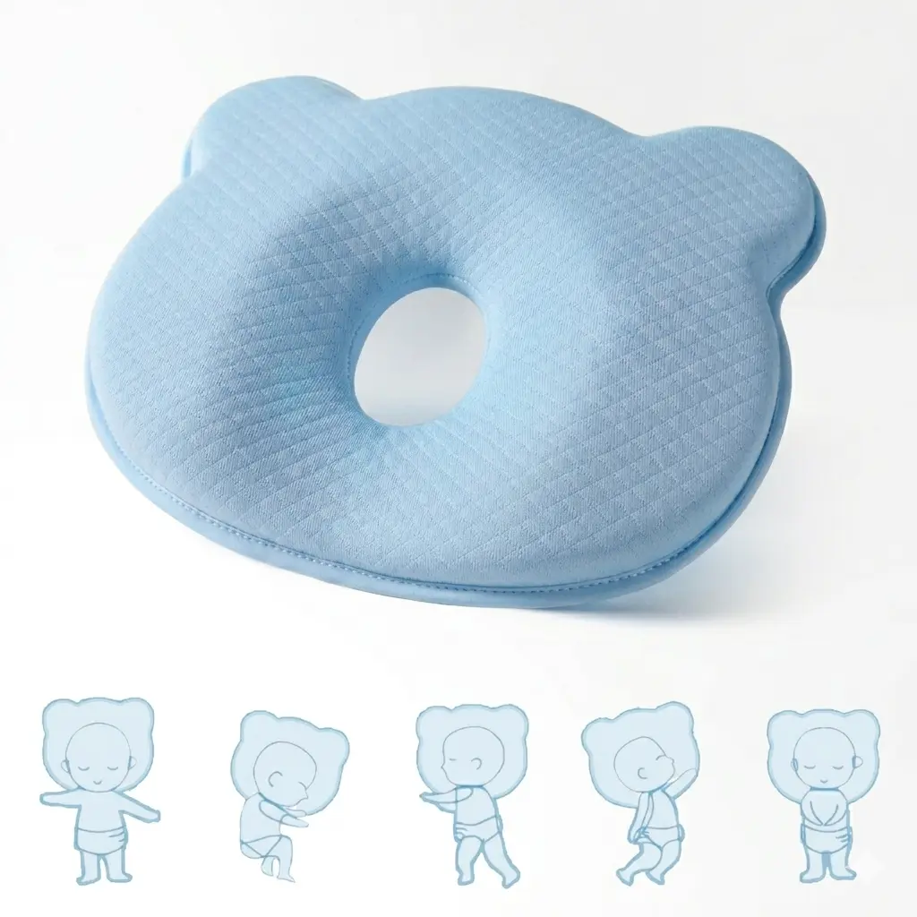 Camping Travel Pillow,Soft Memory Foam Baby Pillow Breathable Cotton Infant Neck Support Pillow Machine Washable Anti Flat Head Head Shaping Pillow Comfortable Newborn Sleeping Cushion For Toddler Boys Girls All Season Use