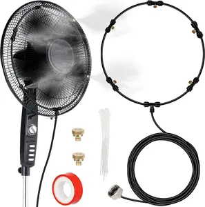 YHK Outdoor Misting Fan Kit, 19.36FT Patio Mister Cooling System with 5 Brass Nozzles, 3/4 in Brass Faucet Adapter, Easy Install Water Mister for Backyard Deck Garden FansGift.