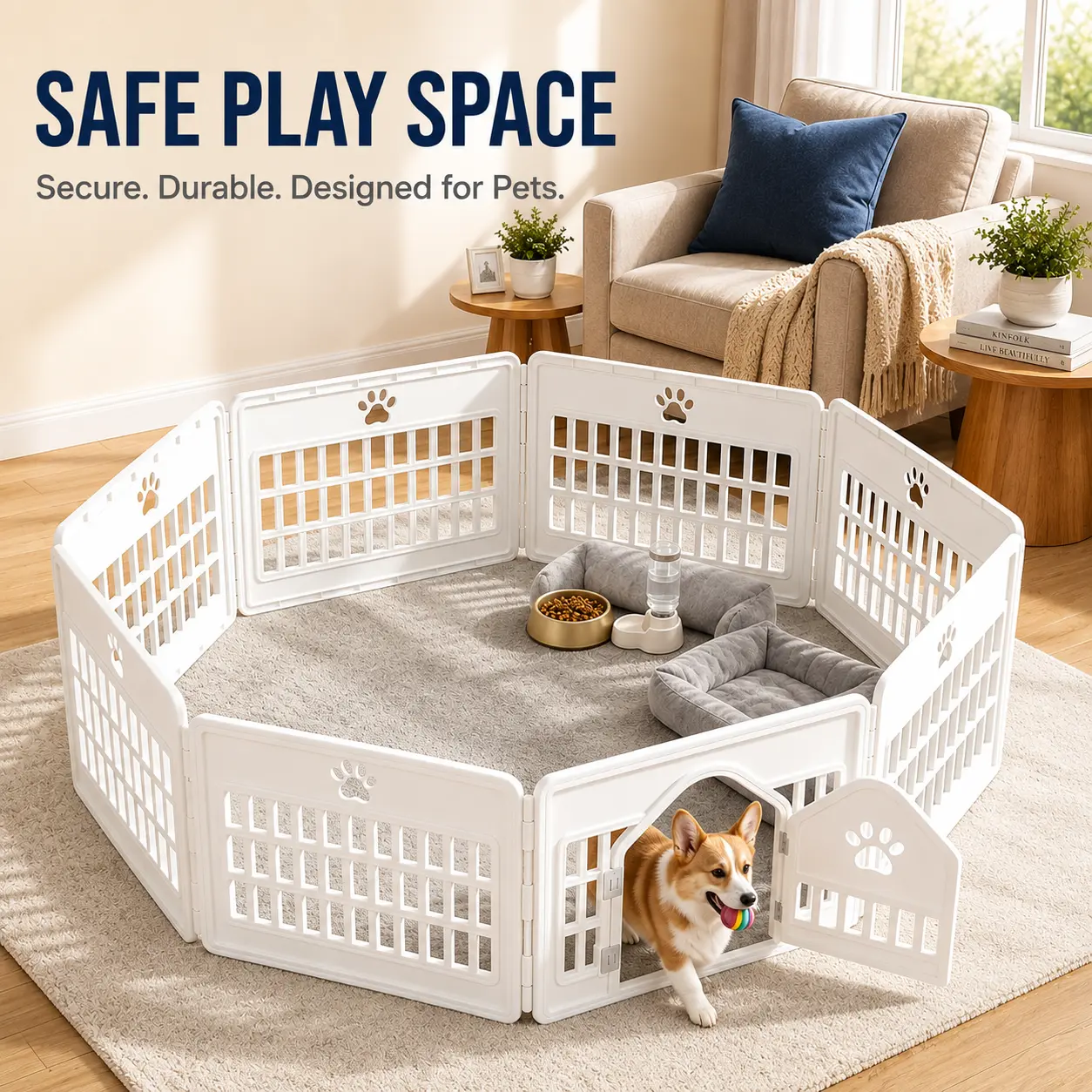 Sweetcrispy S Plastic Panel Dog Playpen - Pet Enclosure, Quick Set-Up, Custom Configuration, Multi-Shape Setup, Flexible Boundary, Tool-Free Assembly, Secure Door Latch, Enclosures
