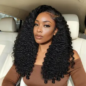 Sunber 13x4 Soft Natural Burmese Curly Finger Coily Ends Pre Cut Lace Frontal Wig Glueless Human Hair Wigs With Invisi Drawstring Put on and Go