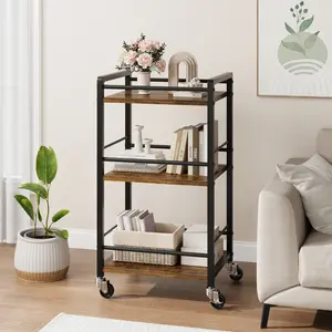 Bar Cart for Home, Small Home Bar Serving Carts, Mini Bar Cart with Wheels, Mobile Liquor Beverage Drink Coffee Bar Cart, 3 Tier Rolling Utility Storage Carts for Kitchen Dining Living Room