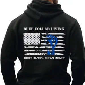 BLUE COLLAR LIVING Black Unisex Hoodie Flag Menswear Sweaters