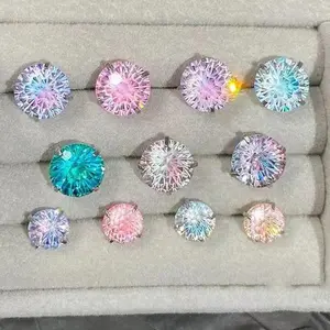 Must be | Pair Set6mm Unisex Gradient Color Titanium Firework Earrings Moissanite/Zirconia Optional Anti-Allergic