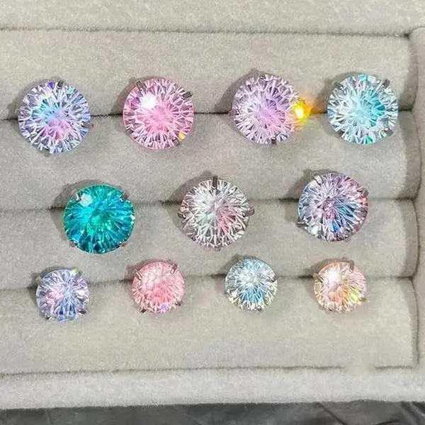 Must be | Pair Set6mm Unisex Gradient Color Titanium Firework Earrings Moissanite/Zirconia Optional Anti-Allergic