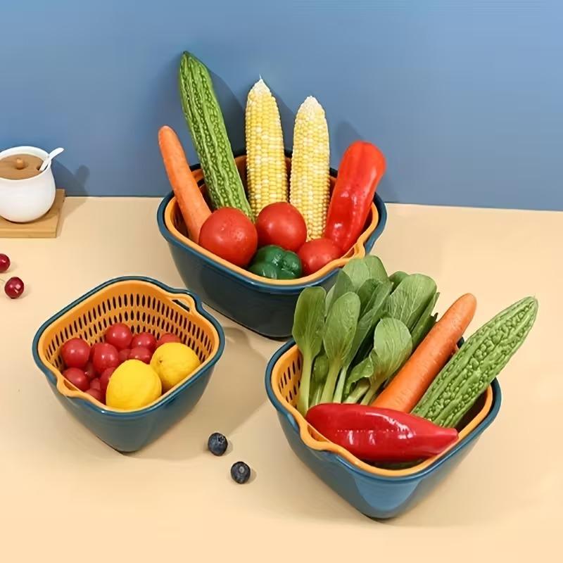 6pcs, filter screen, double-layer drainage basket, plastic filter screen basket, reusable vegetable washing basket, kitchen household filter screen Set Utensils