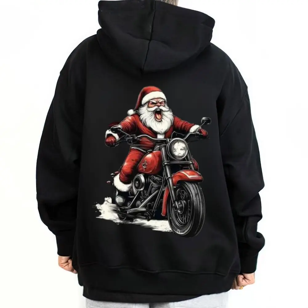 Gangster Santa Unisex Loose Long Sleeve Hoodie - Basic Minimalist Multi-Function Chicano Art Menswear Top, Halloween Clothing for Men/Women (Machine Wash, Do Not Bleach)