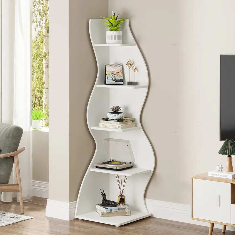 Tribesigns Modern 5-Tier Corner Bookshelf for Home Decor