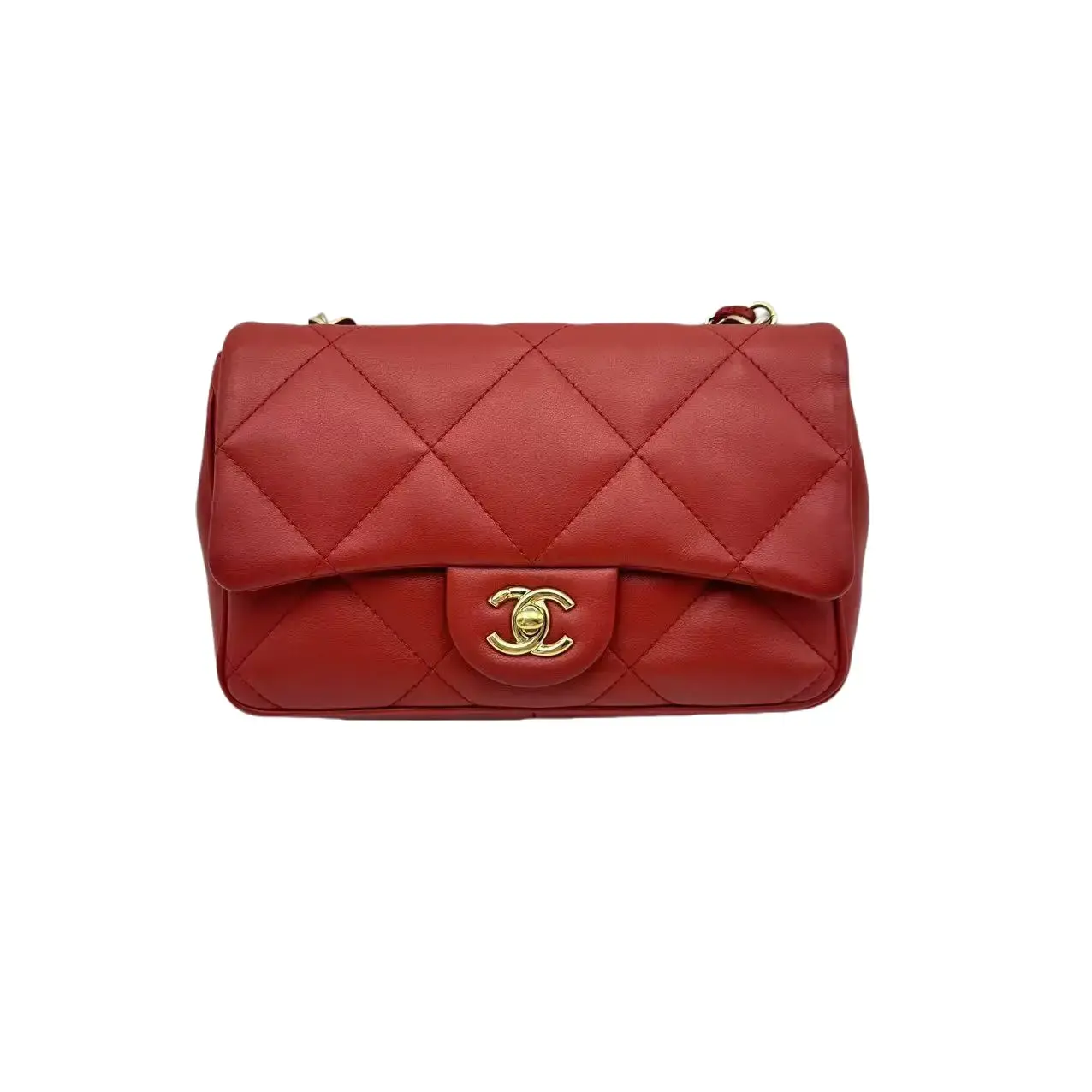 Pre-owned CHANEL HZ8 Classic Flap Bag with Top Handle, burgundy cf Calfskin, red and gold hardware, Large Mini size.70859