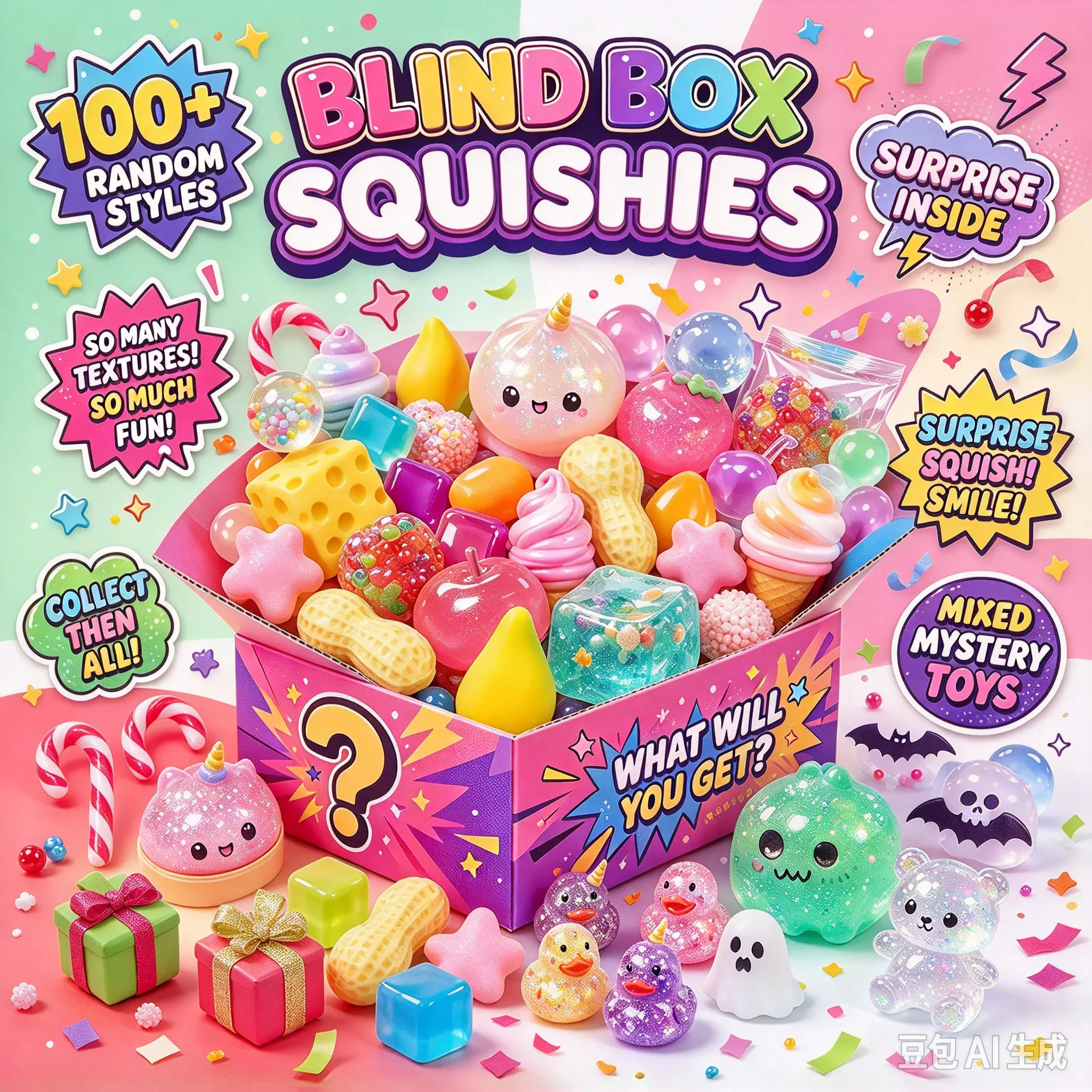 Super Value Deal !!!Squishy Toy Gift Box Set,100+ styles in our collection,Perfect Gift for Kids & Adults, Ideal for All Festivals & Holidays（Important note: It is NOT a box of 100 squishies.We will send random styles based on your purchased quantity）