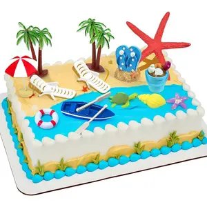 15Pcs Summer Ocean Cake Toppers, Tropical Hawaiian Aloha Luau Theme Party Decorations Supplies for Pool Party Birthday Wedding