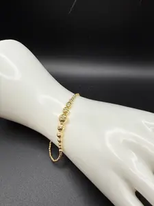 10K Gold Beaded Bracelet - 7" Elegant Design for Casual & Formal Occasions - Versatile Jewelry Piece with Sophisticated Beads