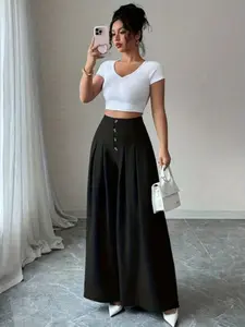 1 piece of fashionable casual solid color bell bottom pants for women, suitable for commuting to work, shopping, outdoor activities, indoor and outdoor wear
