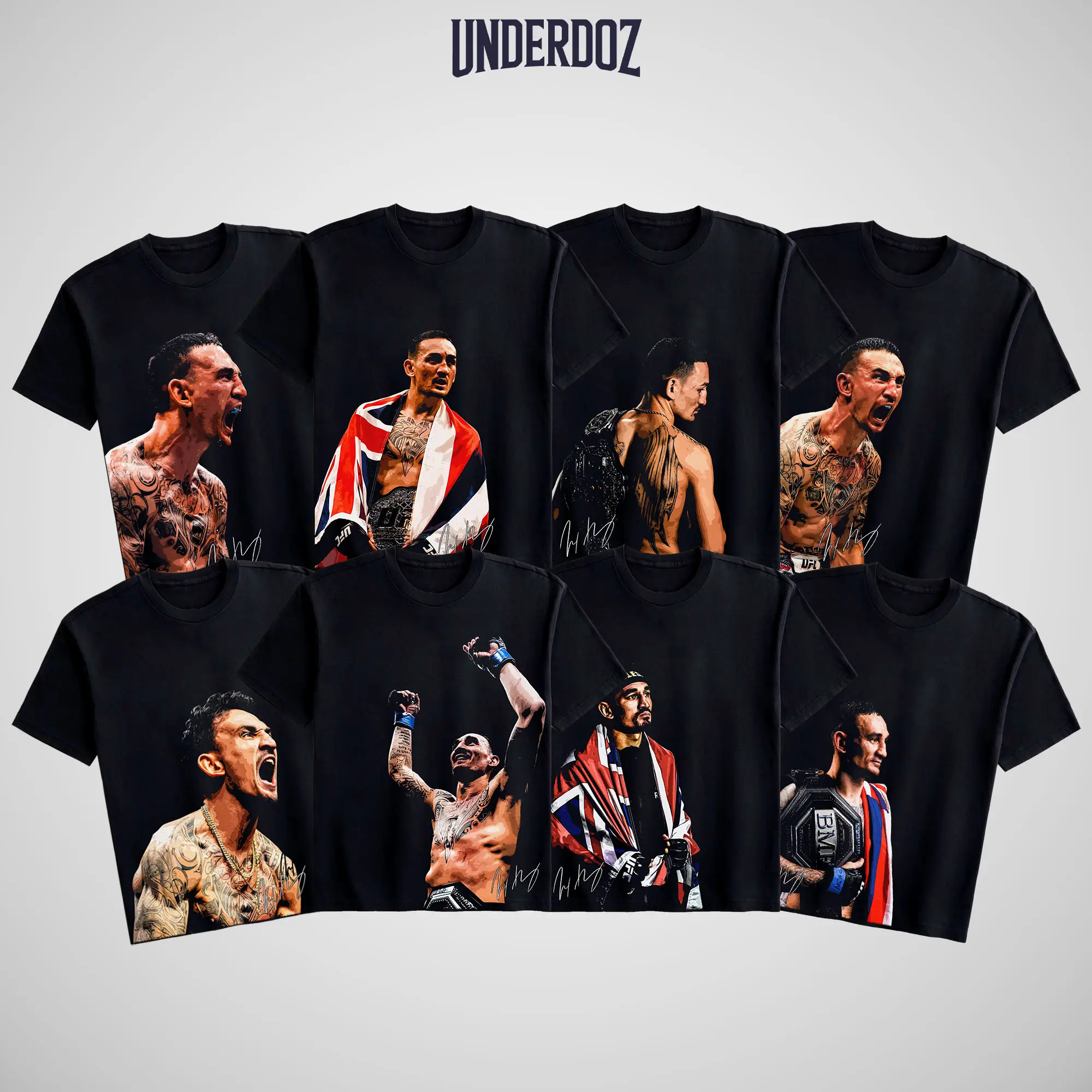 UFC Max Holloway "Blessed" Graphic T-Shirt - Men's Short-Sleeve Soft Cotton Sports Tops, Affordable Fashion for MMA Fans, Unisex, Good Graphic Tees, Fabrics, Vintage Shirts, All Seasons, Apparel, Round Neck, Fitted Cut, Bold Graphic