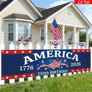 PAUSEBOLL 250th Anniversary of American Independence Day Banner(1776-2026), 250th Birthday with American Flag& Star Design, 17.72x78.74in, for Indoor/Outdoor Home Decor for the Anniversary Celebration, 2D Fla