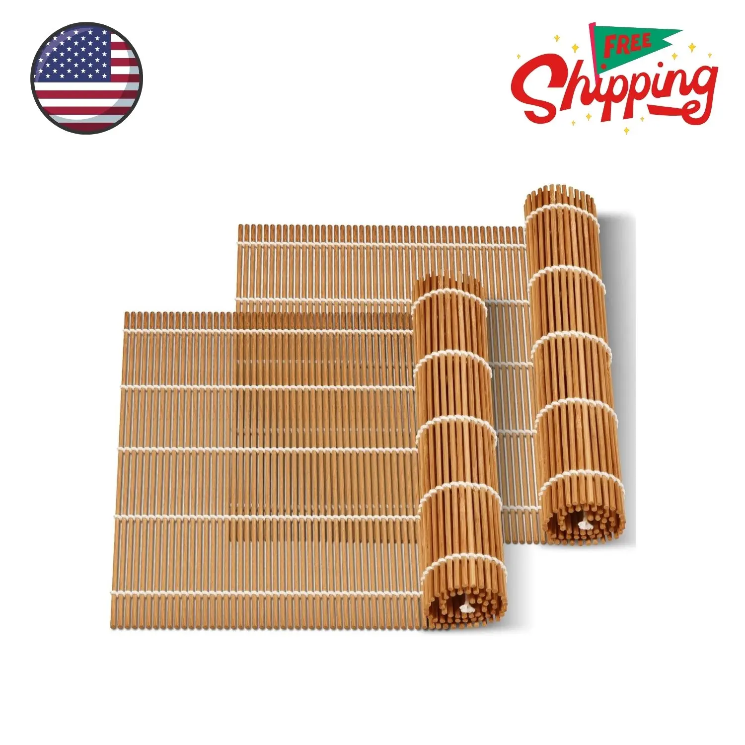 9.5"x9.5"Bamboo Sushi Rolling Mat,kimbap roller(2 PCS)