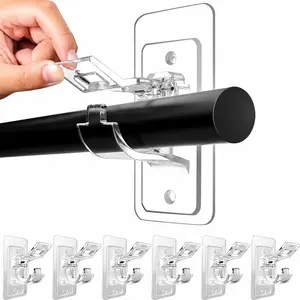 6-Pack Self Adhesive Curtain Rod Holder Brackets, No Drill Needed Rod Holder Hooks, Multipurpose Nail Free Stick On Curtain Rod Hooks for Bathroom & Home Decor