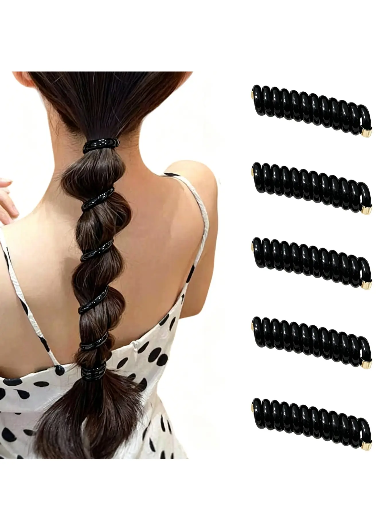5pcs Women's Spiral Hair Ties for Ponytails, Waterproof & High Elasticity, Suitable for Thick and Thin Hair, Casual All-Season Hair Styling Accessories, Fashion Hair Accessories