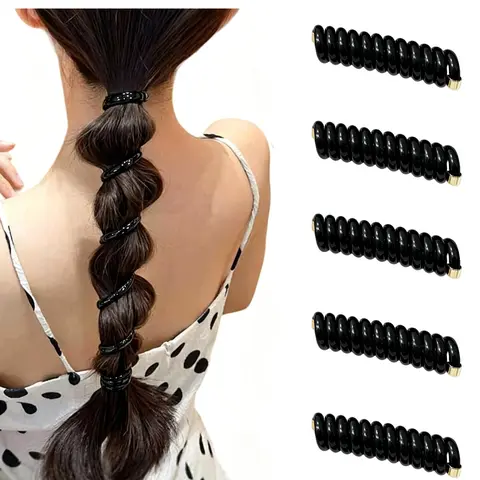 5pcs Women's Spiral Hair Ties for Ponytails, Waterproof & High Elasticity, Suitable for Thick and Thin Hair, Casual All-Season Hair Styling Accessories, Fashion Hair Accessories