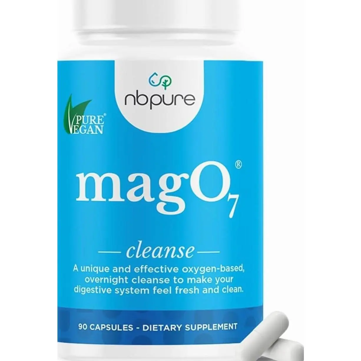 nbpure MagO7 - Natural Colon Cleanse & Detox | Occasional Constipation Relief, Stool Softening, & Bloating Support for Men & Women | Ozonated Magnesium Oxide, 90 Capsules | Gentle overnight relief, No painful cramping, Eases constipation & bloating