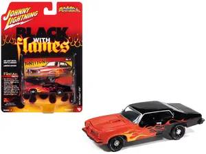 1974 Pontiac GTO Black and Red with Flame Graphics "Black with Flames" Series 1/64 Diecast Model Cars by Johnny Lightning