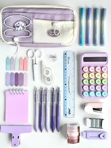 Purple Stationery Set with Pencil Case, Calculator, Pens & School Supplies