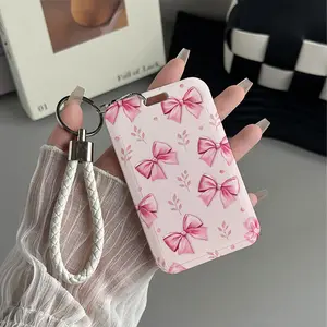 Pink Bow Bliss Pattern Design Plastic Id Card Holder With Lanyard Id Badge Holder for Doctors, Nurses, Students-Bus Card Case, Campus Card Protector Perfect Halloween Christmas Gift