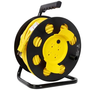 100FT Length Cable Heavy Duty Retractable Extension Cord Reel,12AWG,12A, with 4pcs Outlets and Dust Cover,Portable Handle and Safety Overload Circuit Breaker, UL certificate