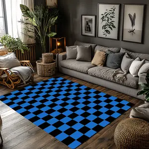 Black Blue Checkerboard Crystal Velvet Area Rug Non‑Slip Modern Living Room Rug#CheckerboardRug #ModernHomeDecor #BlackBlueRug #GeometricPatternCarpet #CrystalVelvetRug
