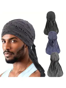 Men's Durag Sport Headscarf, Fashion Street Hip Hop Cap, Vintage Long Tail Pirate Hat, Trendy Casual Wear Accessory, Plain Pattern, Casual Outfits Cap