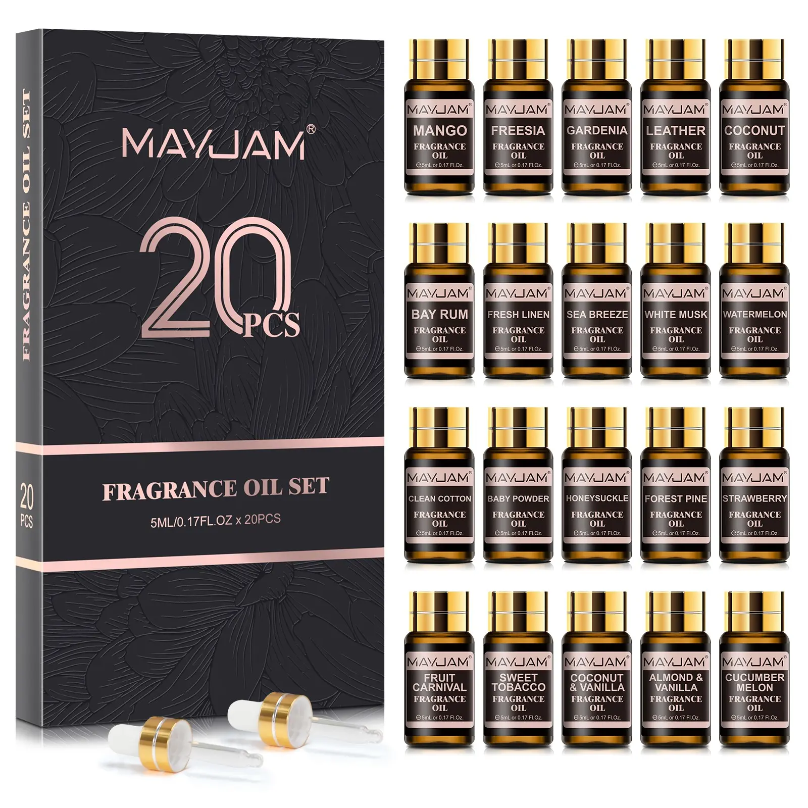 20 Bottles X 5ML Essential Oil Set, Long-Lasting Fragrance, Aromatic Scents, Scented Aromatherapy Oil, Fragrance Oil for Diffuser, Diffuser Oils, Home Reed Diffuser, Office Bedroom Car Use, Perfect Gift