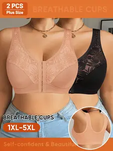 2 Pack Women's Wireless Front Closure Bras, Comfortable Breathable Casual Style Everyday Lingerie, Perfect Gift for Her