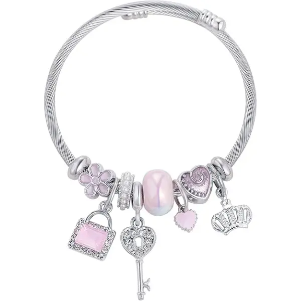 Silver Plated Charm friendship Bracelets for girls,Stainless Steel Bangle bracelets with jewelry box, Adjustable Girls Women Jewelry Suitable for holiday party gifts