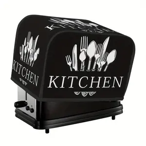 Kitchen Toaster Dust Cover Bread Machine Protective Cover Small Appliance Cover 2 Slice Black with White Cutlery Design Fits Most Microwave Oven Covers Easy Installation & Versatile Use Set