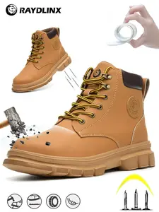 Men's Anti-smash & Anti-puncture Steel Toe Lightweight Work Shoes, Casual Comfortable Breathable High Top Safety Shoes, Fashionable Anti-slip Shoes for Daily Wear