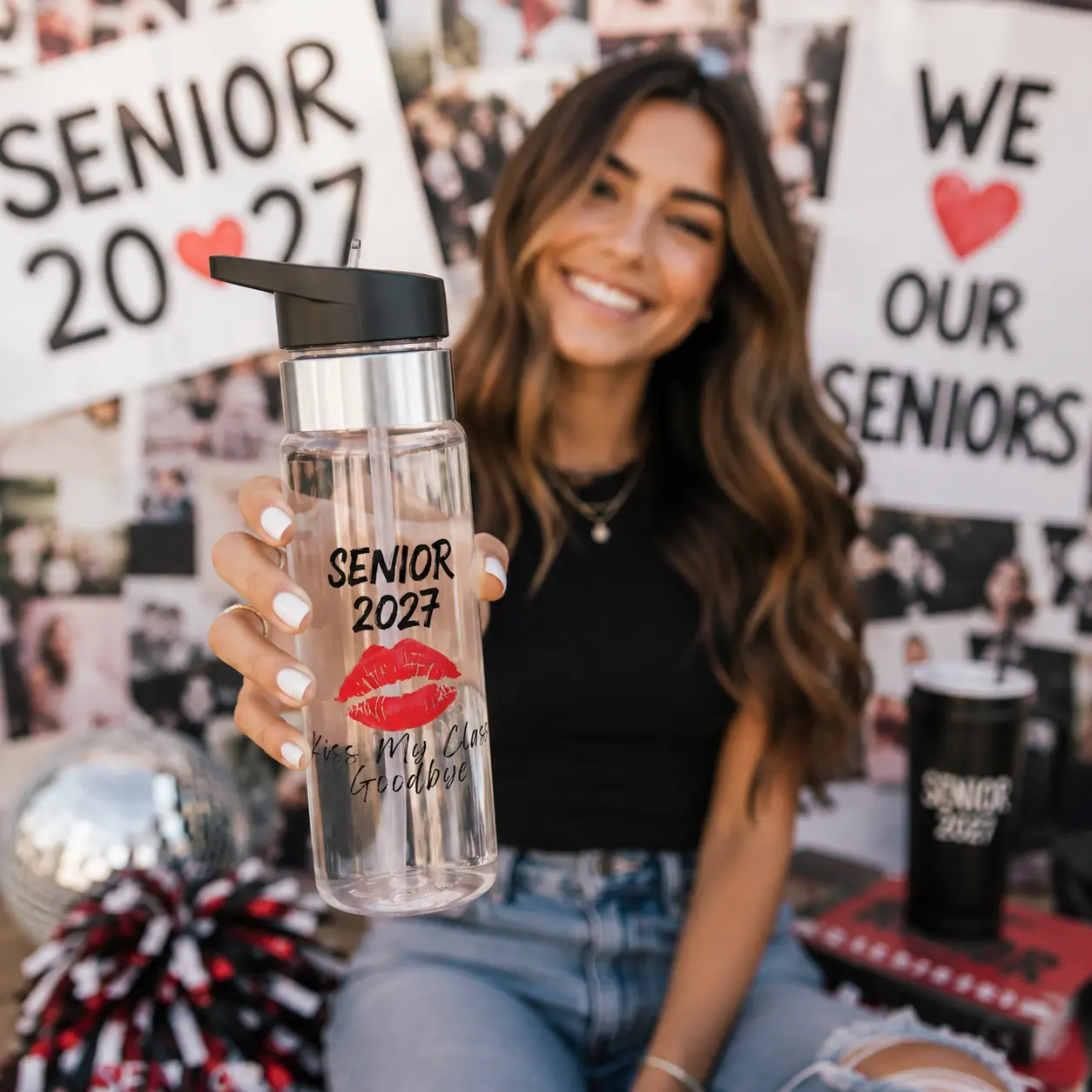 Senior 2027 Kiss My Class Goodbye Lip Print Water Bottle | 20oz Tritan Sport Bottle