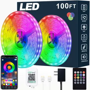 100ft Led Strip Lights,Long Smart Led Light Strips Music Sync 5050 RGB Color Changing Rope Lights,Bluetooth APP/IR Remote/Switch Box Control Led Lights for Bedroom,Home Decoration,Party,Festival