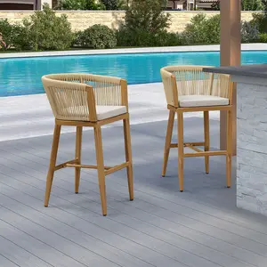 PURPLE LEAF Bar Stools Set of 2 Rattan Bar Stools with Cushions AluminumBar Chairs for Outdoor or Indoor Kitchen Bar Stools