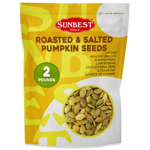 Sunbest Natural Roasted & Salted Pumpkin Seeds – 2 Pounds (32 oz) Sea Salted & Shelled – Whole Pepitas, Roasted – Ready to Eat, Non-GMO, Vegan, Kosher – Nutritious Snack for On-the-Go & Recipes