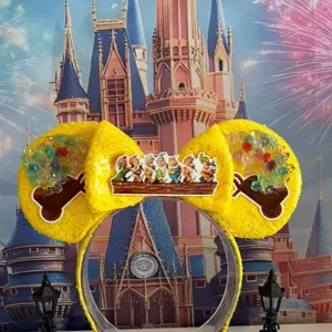 Beautiful Yellow Marching Men Magical Ears Bow Mouse Headband Handcrafted Sparkly Ears with Glow On The Dark Stones Soft Lining for Comfort and Durability Perfect for Theme Park Days and Special Occasions