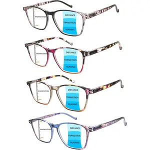 4 Pack Progressive Multifocus Reading Glasses Blue Light Blocking Multifocal Readers for Women