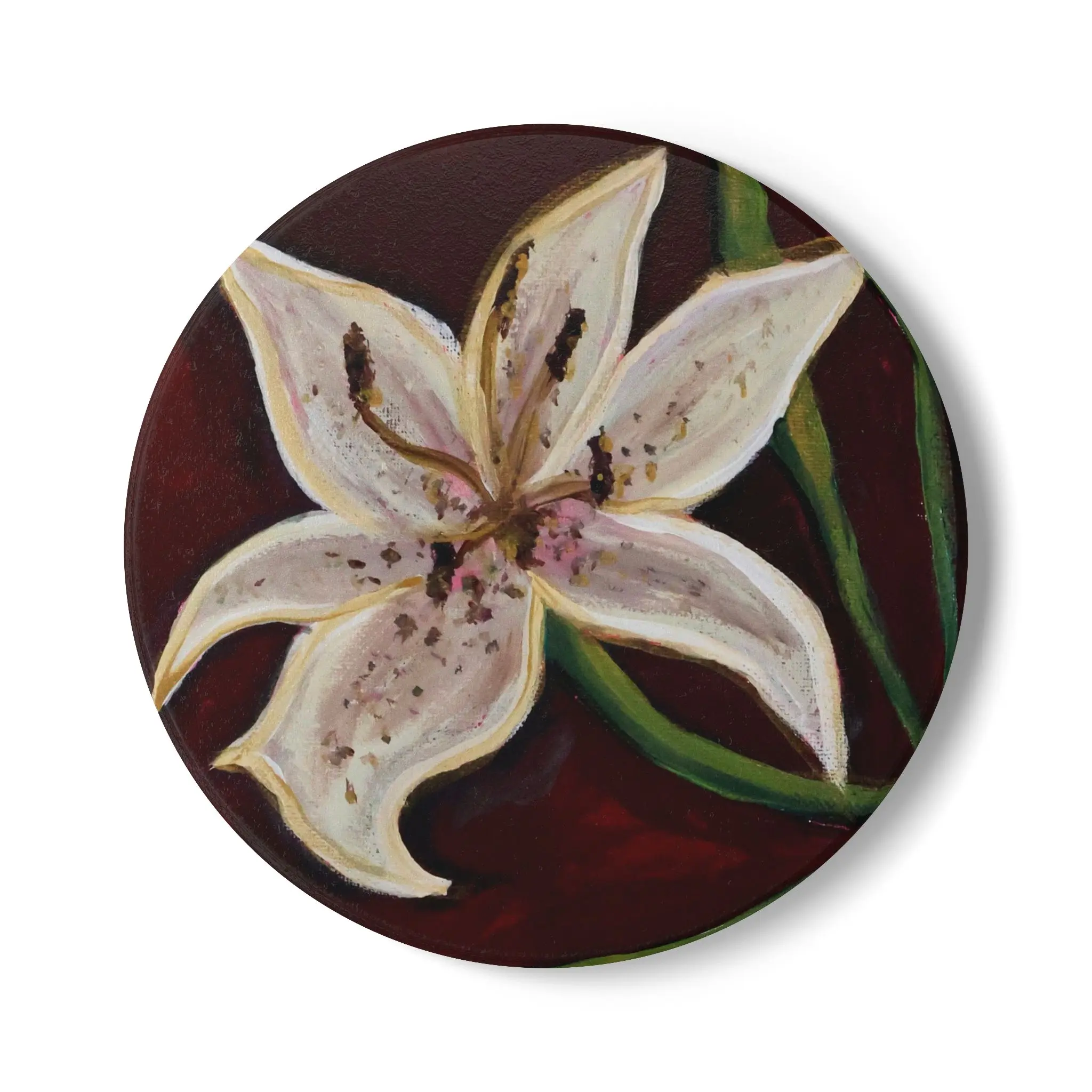 Lily in Crimson - Ceramic Coaster | Floral Drink Coaster